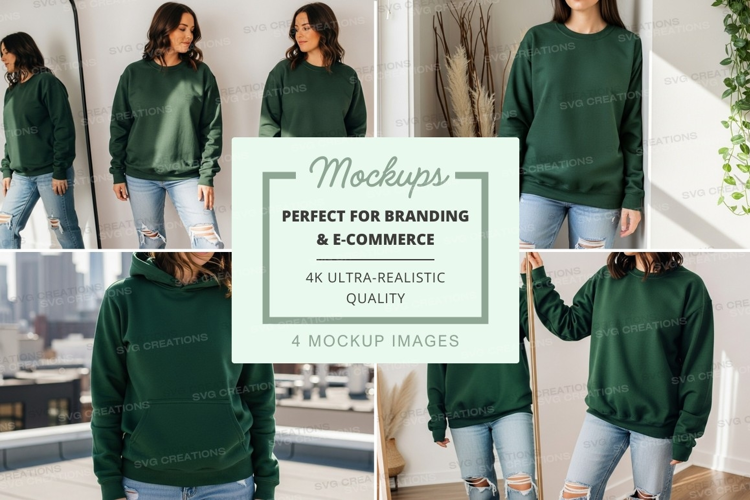 Green hoodie mockup group casual urban lifestyle display
