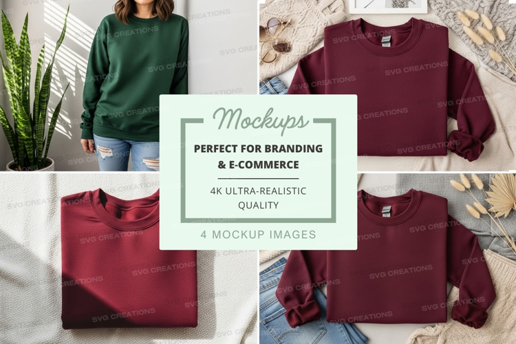 Woman wearing burgundy sweater mockup on hanger minimalist d
