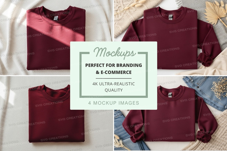 Burgundy sweatshirt mockup on linen with jeans