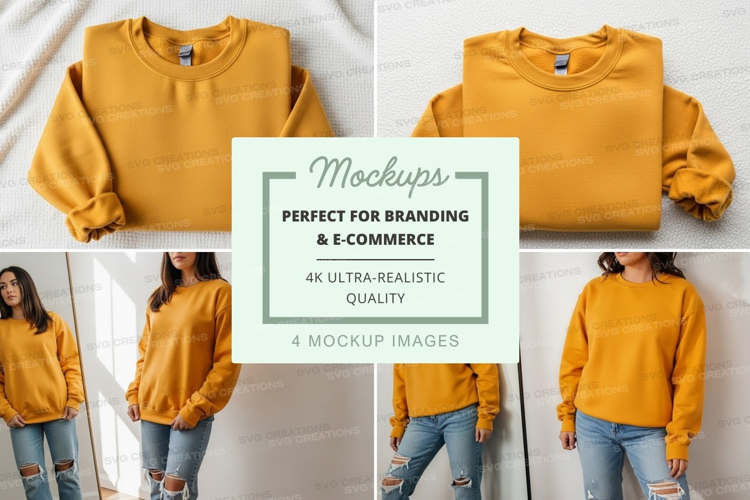 Woman wearing mustard oversized sweatshirt mockup white back