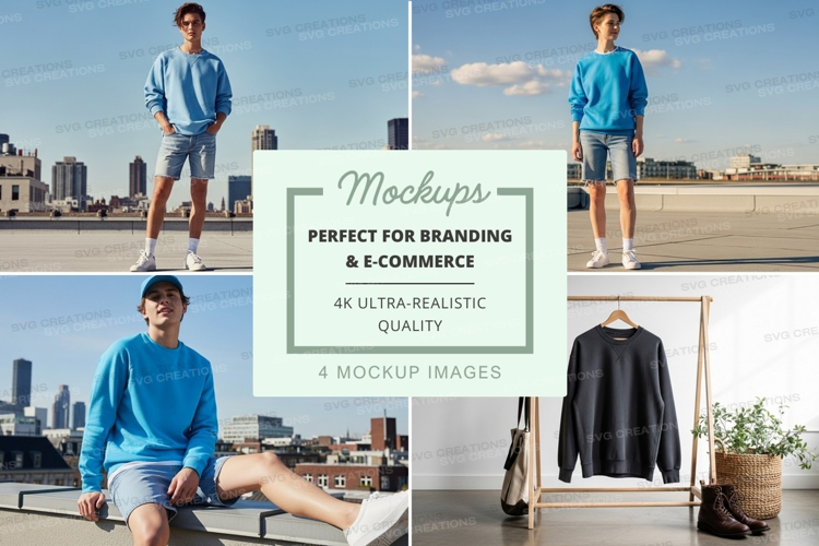 Male model casual outfit mockup city skyline backdrop