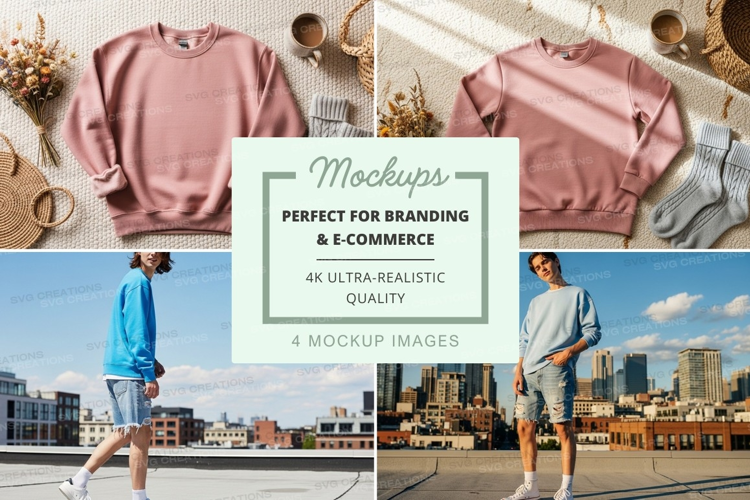 Pink sweatshirt mockup on urban rooftop with cityscape