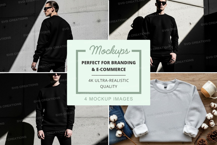 Black sweatshirt mockup on mannequin and model