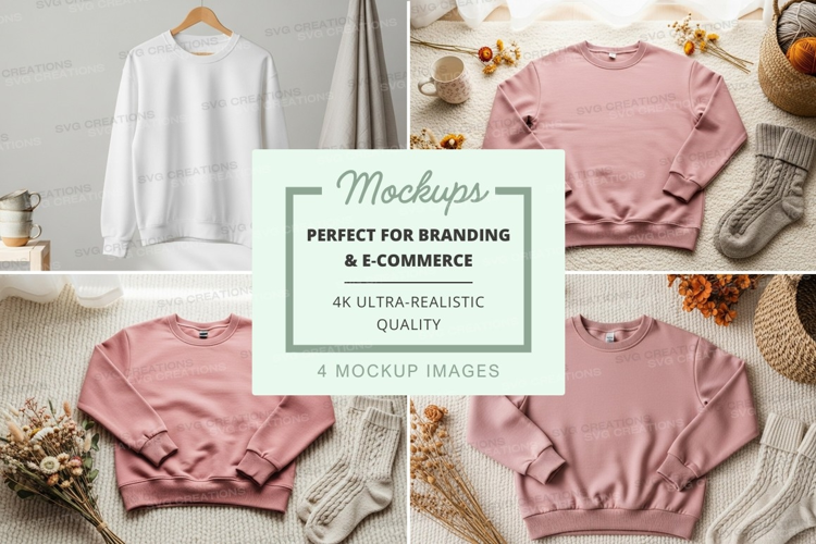 Pink sweatshirt mockup on neutral lifestyle setup