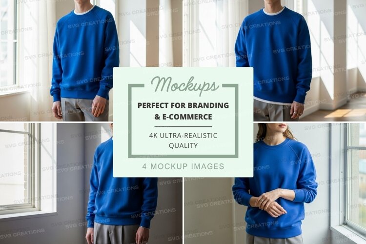 Blue sweatshirt mockup on mannequin by window display example image 1