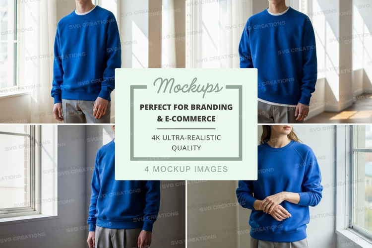 Blue sweatshirt mockup on mannequin by window display