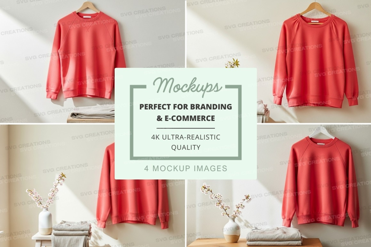 Pink knit sweater mockup on minimalist hanger with decor