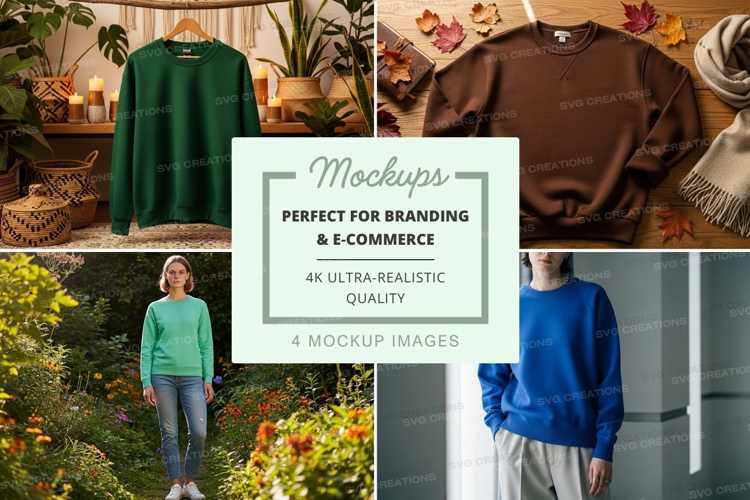 Women sweater mockup autumn garden cozy knitwear display