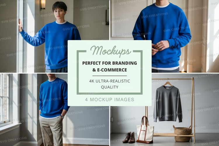 Man in blue sweater mockup indoor lifestyle clothing display