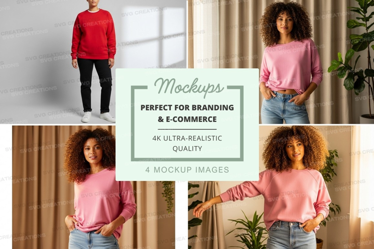 Woman pink oversized sweater mockup casual lifestyle indoor