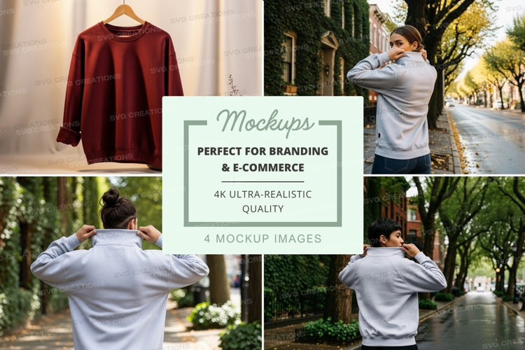 Man trying on red sweater mockup outdoor urban lifestyle