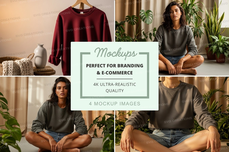 Woman sweater mockup indoor lifestyle minimalist decorwoman,