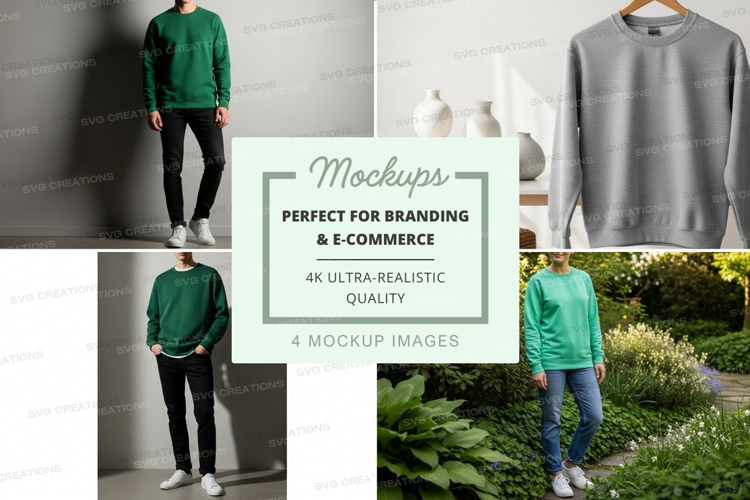 Green sweater mockup on model outdoor lifestyle display