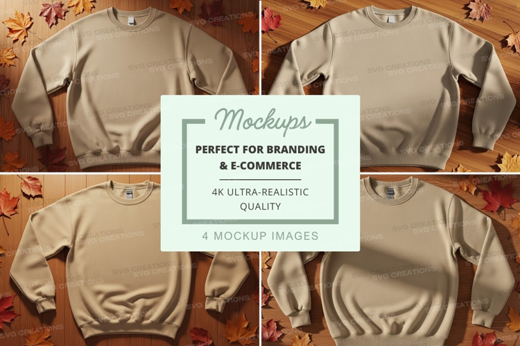 Beige sweatshirt mockup on autumn leaves background