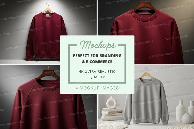 Burgundy sweater mockup on hanger minimalist display