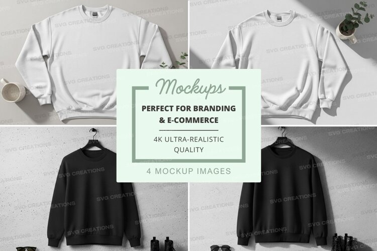 White and black hoodie mockup on hanger minimalist display example image 1