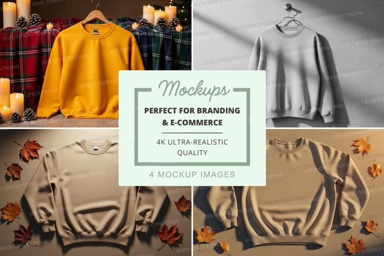 Women's sweater mockup on hanger with autumn leaves