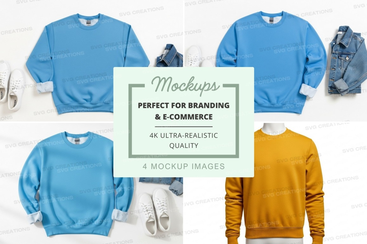 Blue and mustard sweatshirt mockup on white background