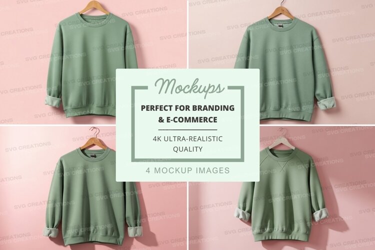 Green sweatshirt mockup on pink hanger minimal display example image 1
