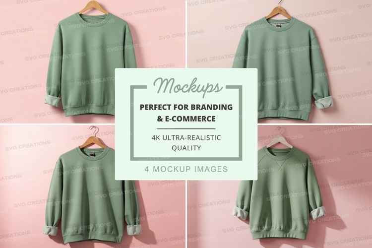 Green sweatshirt mockup on pink hanger minimal display