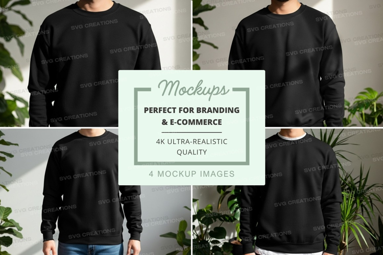 Black long sleeve sweatshirt mockup on hanger with plants mi