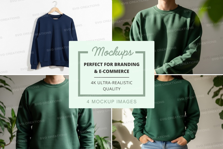 Green sweater mockup on hanger and model casual display