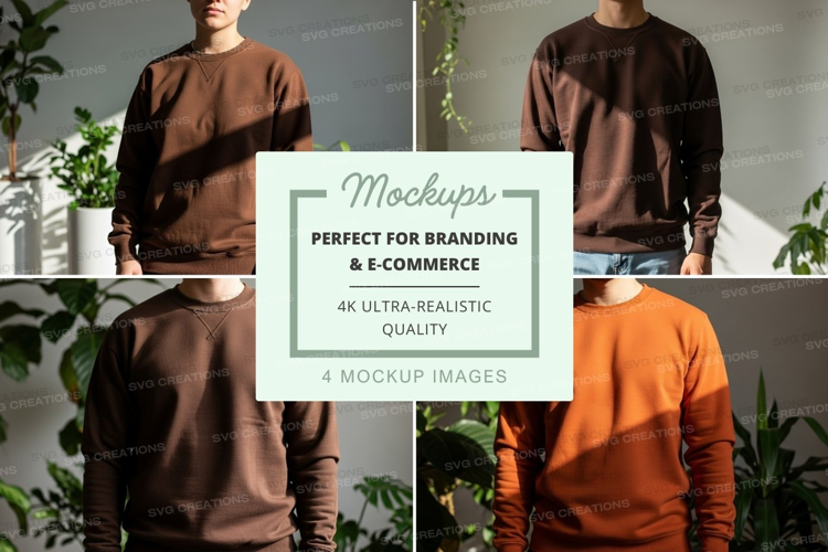 Mannequin wearing brown sweater mockup indoor plants