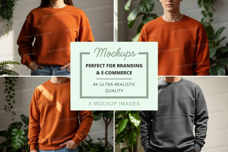 Woman in orange sweater mockup indoor minimalist plants