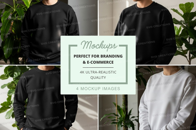 Black and grey sweatshirt mockup on mannequin with plants