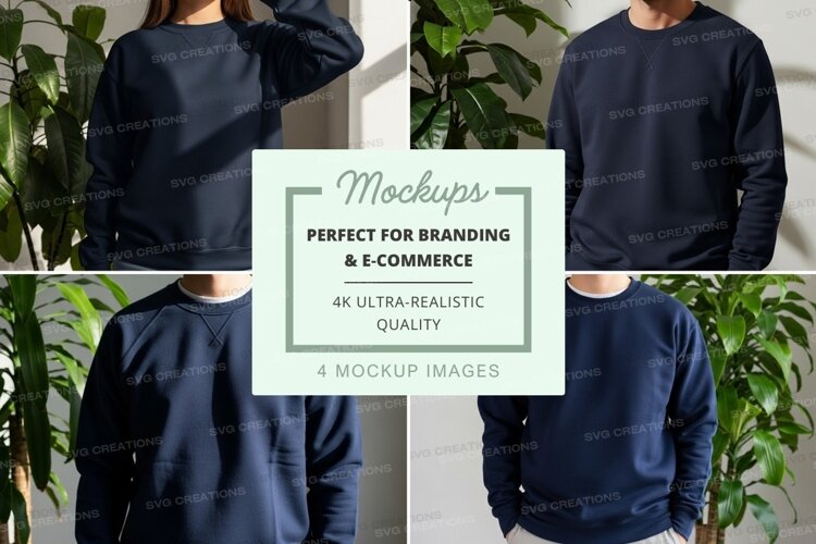 Blank navy sweatshirt mockup on models outdoor minimalist example image 1