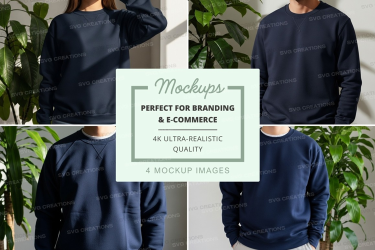 Blank navy sweatshirt mockup on models outdoor minimalist