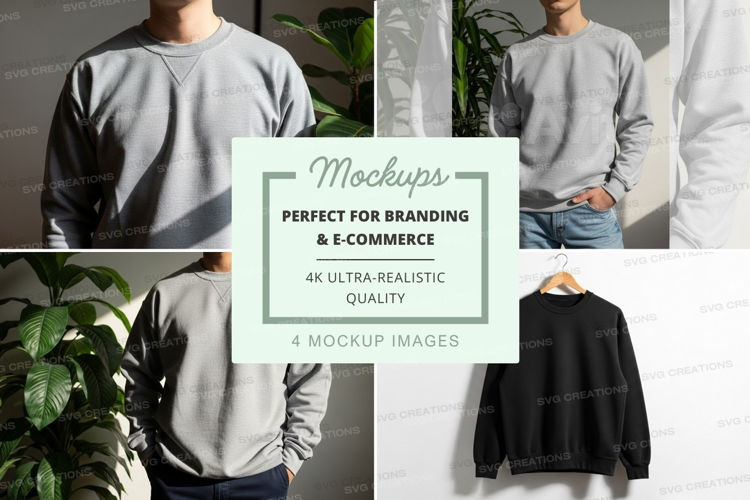 Men's sweatshirt mockup on hanger and model neutral tones