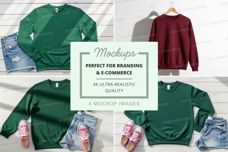 Green maroon sweatshirt mockup on jeans hanger display
