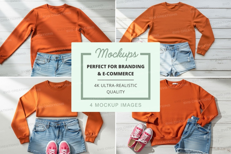 Women's cropped sweatshirt mockup on jeans with sneakers