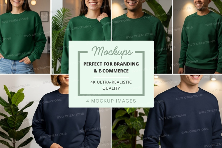 Group friends mockup green sweaters indoor plants lifestyle