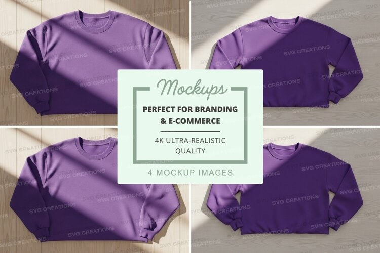 Purple sweatshirt mockup flat lay minimal design example image 1