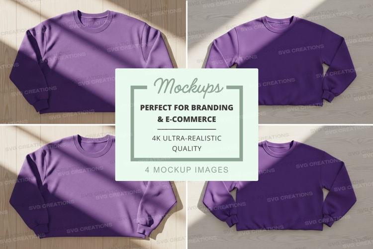 Purple sweatshirt mockup flat lay minimal design