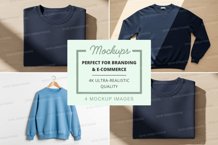 Navy blue and light blue sweatshirt mockup on hanger and fla