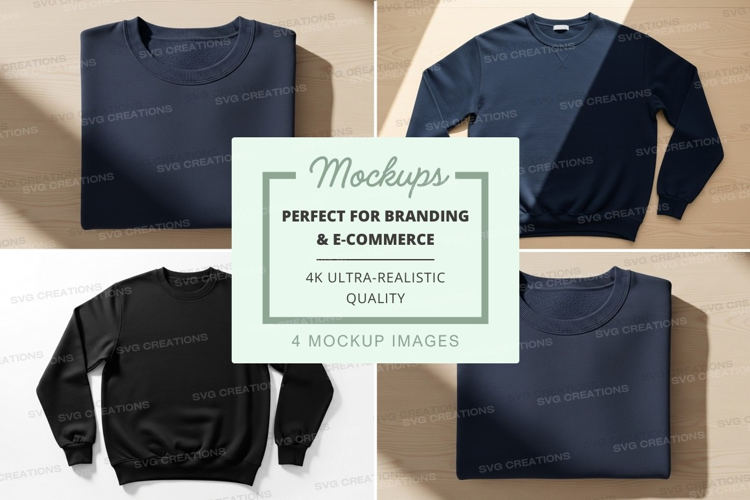 Navy blue and black sweatshirt mockup on wooden surface