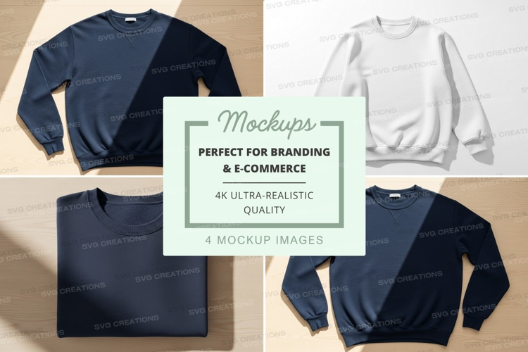 Minimalist sweatshirt mockup on wooden surface neutral tones
