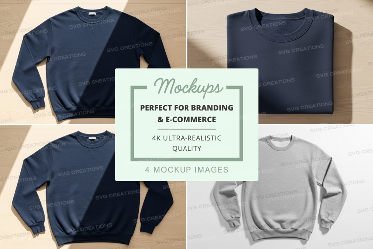 Blank navy and gray sweatshirt mockup on wooden surface