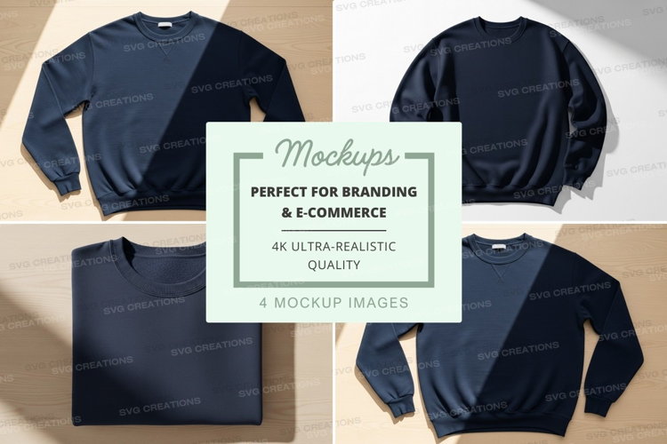 Navy blue sweatshirt mockup flat lay minimalist design