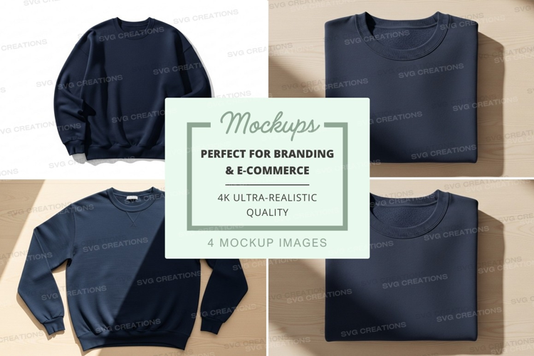 Navy blue sweatshirt mockup flat lay minimalist display