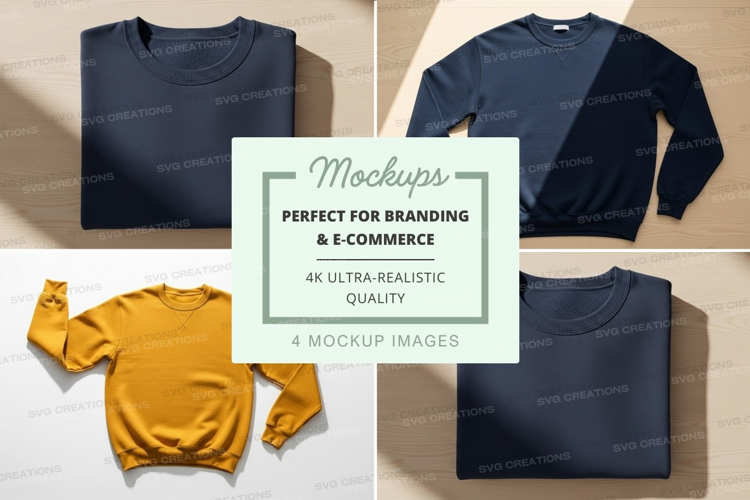 Minimalist sweater mockup on wooden surface flat lay