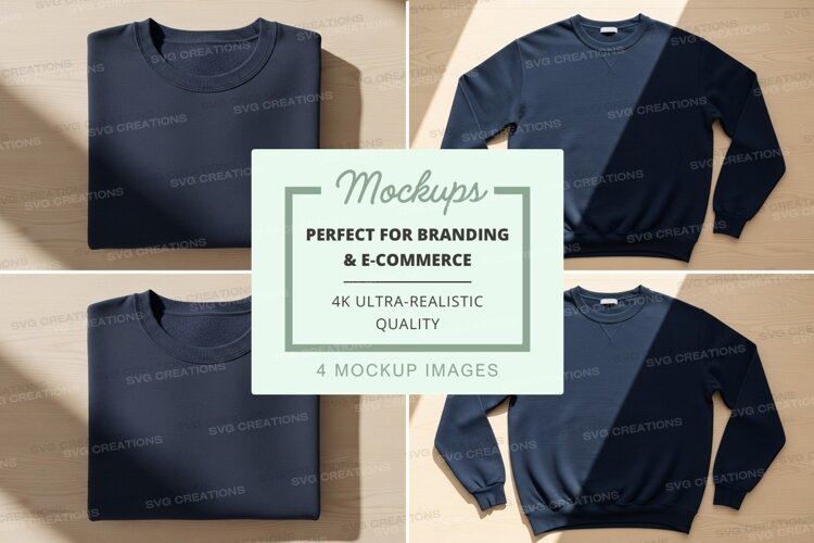 Navy blue sweatshirt mockup flat lay minimalist design example image 1