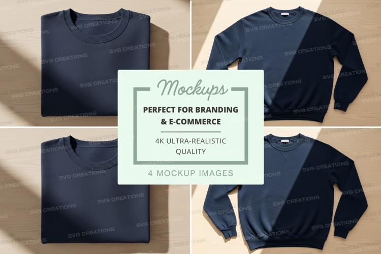 Navy blue sweatshirt mockup flat lay minimalist design