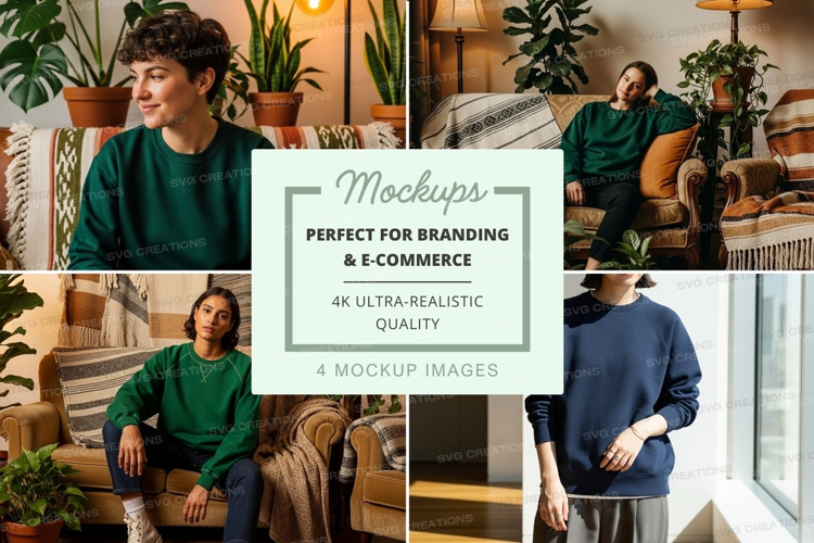 Woman sweater mockup cozy indoor lifestyle minimalist