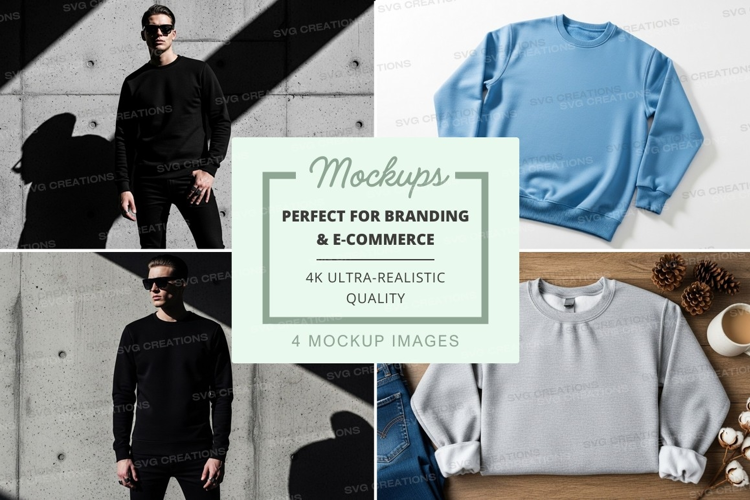 Men's sweatshirt mockup on model and flat lay blue gray