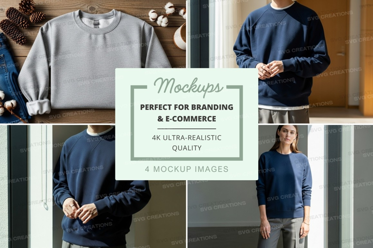 Gray sweatshirt mockup on mannequin and model indoor