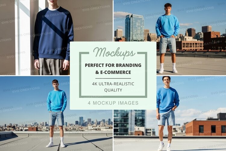Man in blue hoodie mockup urban skyline backdrop example image 1
